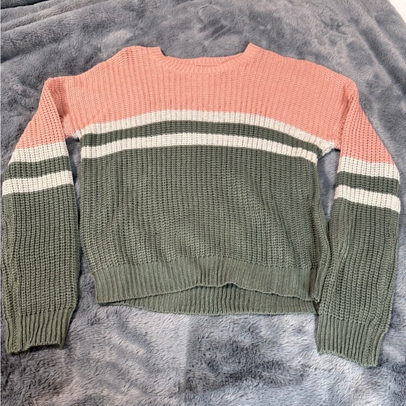 Sweaters - Colorblock Pink and Green Women's Sweater